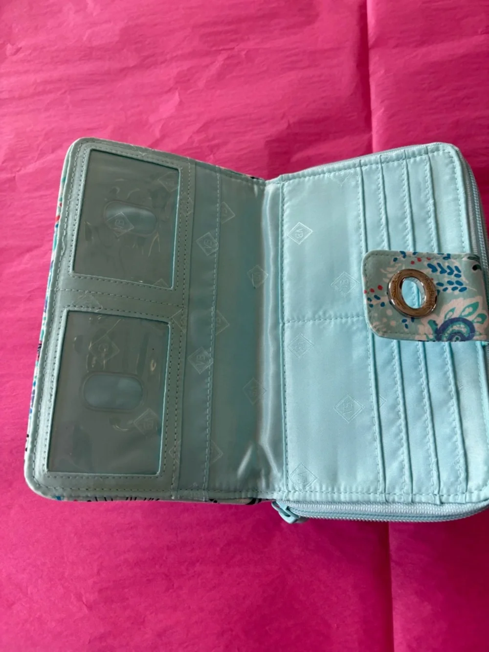 Vera Bradley Quilted Mint Floral & Fish Wallet - Picture 3 of 4
